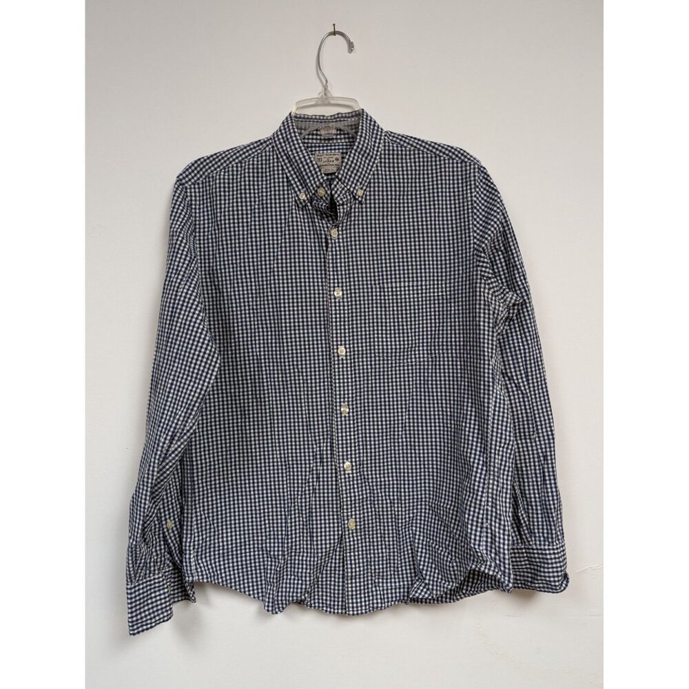 J Crew Slim Fit Long Sleeve Button Up Shirt Mens M Blue White Plaid Cotton